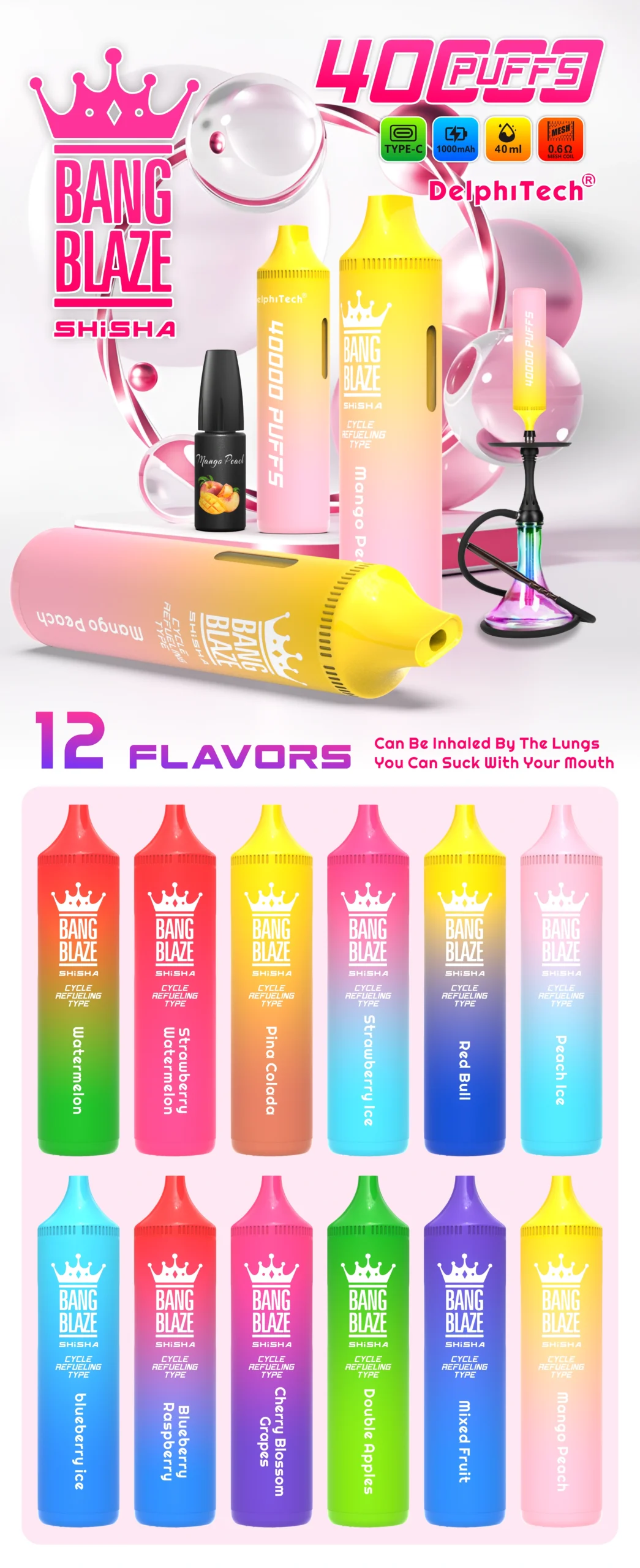 Minimun Order 2PCS Sample Order Retail Vape MOQ 2 Bang Blaze 40000