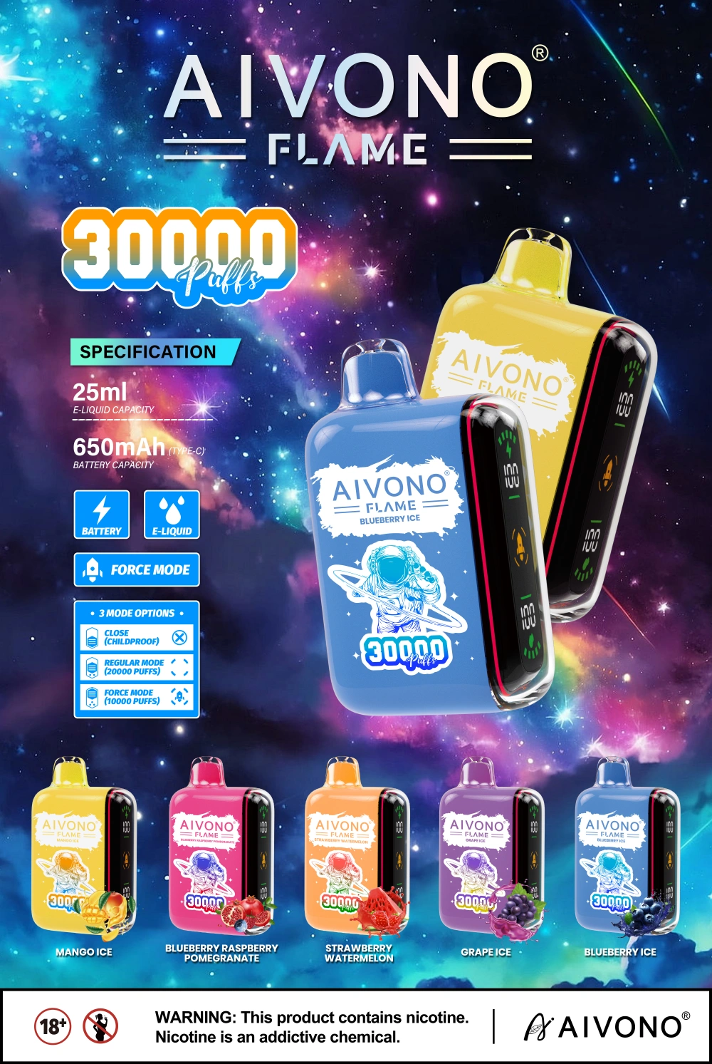 Aivono 30000 Puffs 30k Φλόγα 3 Λειτουργία μιας χρήσης Vape