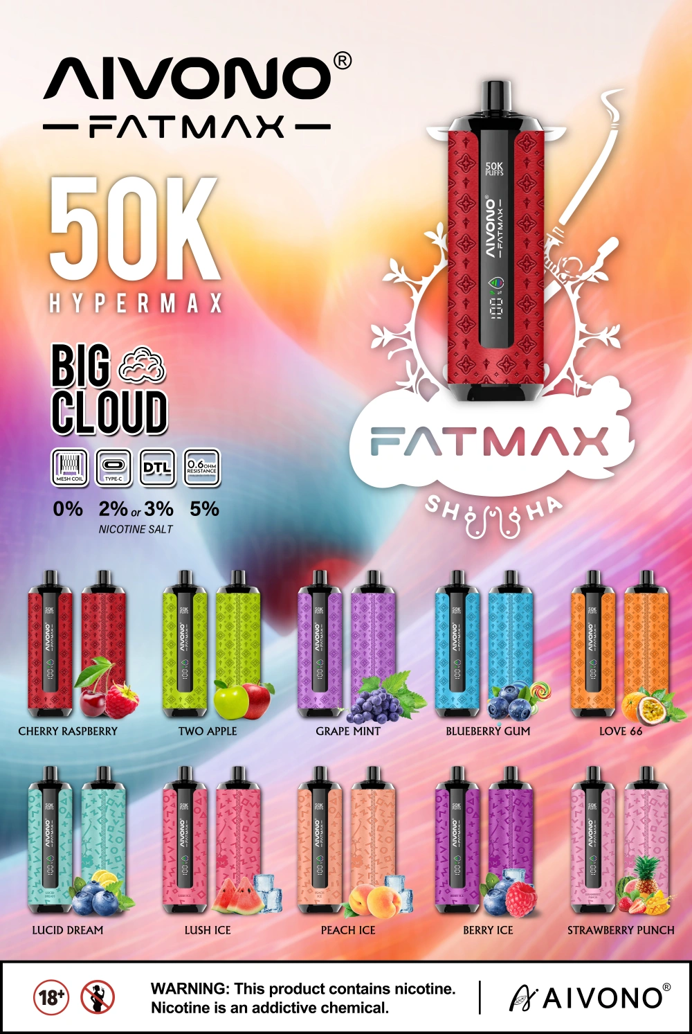 Aivono 50000 Puffs 50k Fatmax DTL Disposable Vape