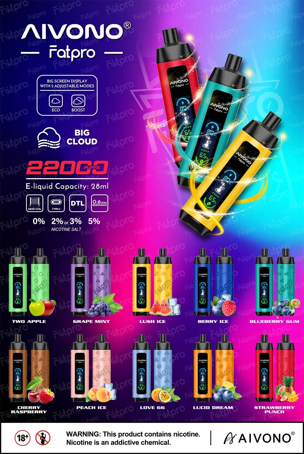 Aivono Fatpro 22000 Puffs 22k Disposable Vape