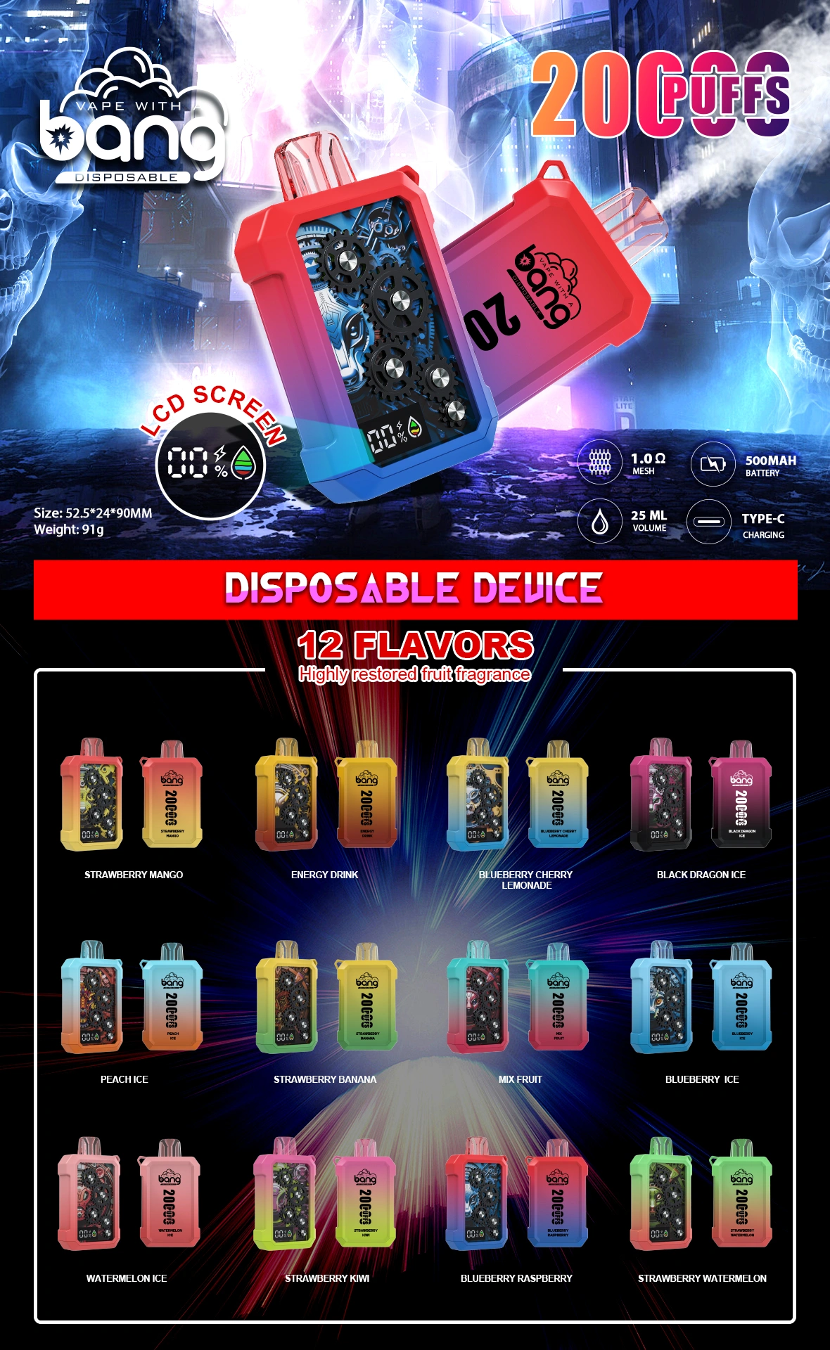 Bang 20000 boccate 20k schermo LCD Vape usa e getta