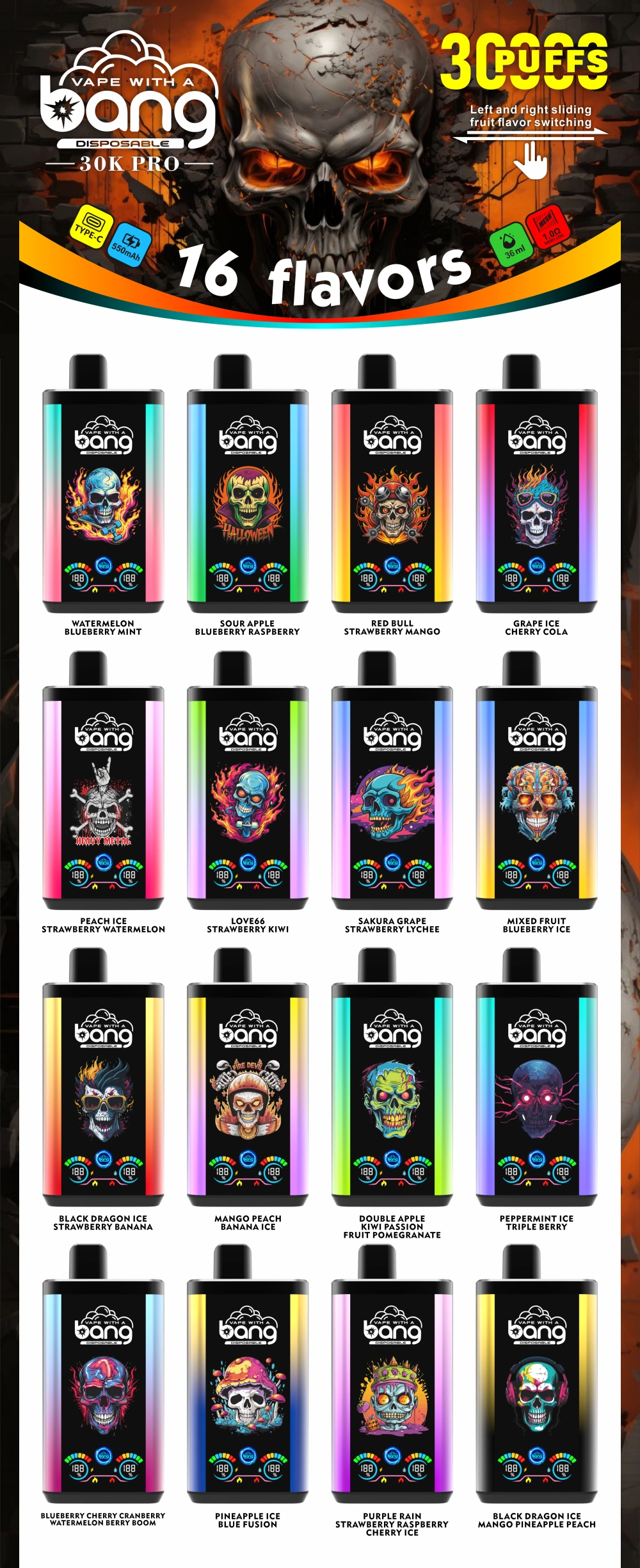 Bang 30000 Puffs 30k Pro Smart Screen 2 en 1 Vape jetable