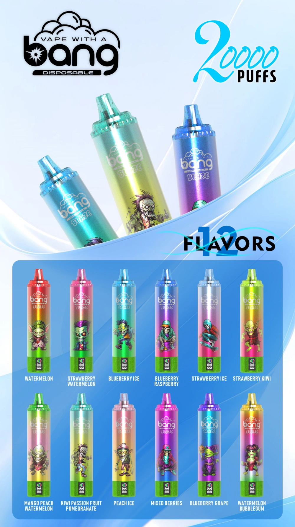 Bang Blaze 20000 Puffs 20k Smart Screen ühekordselt kasutatav Vape