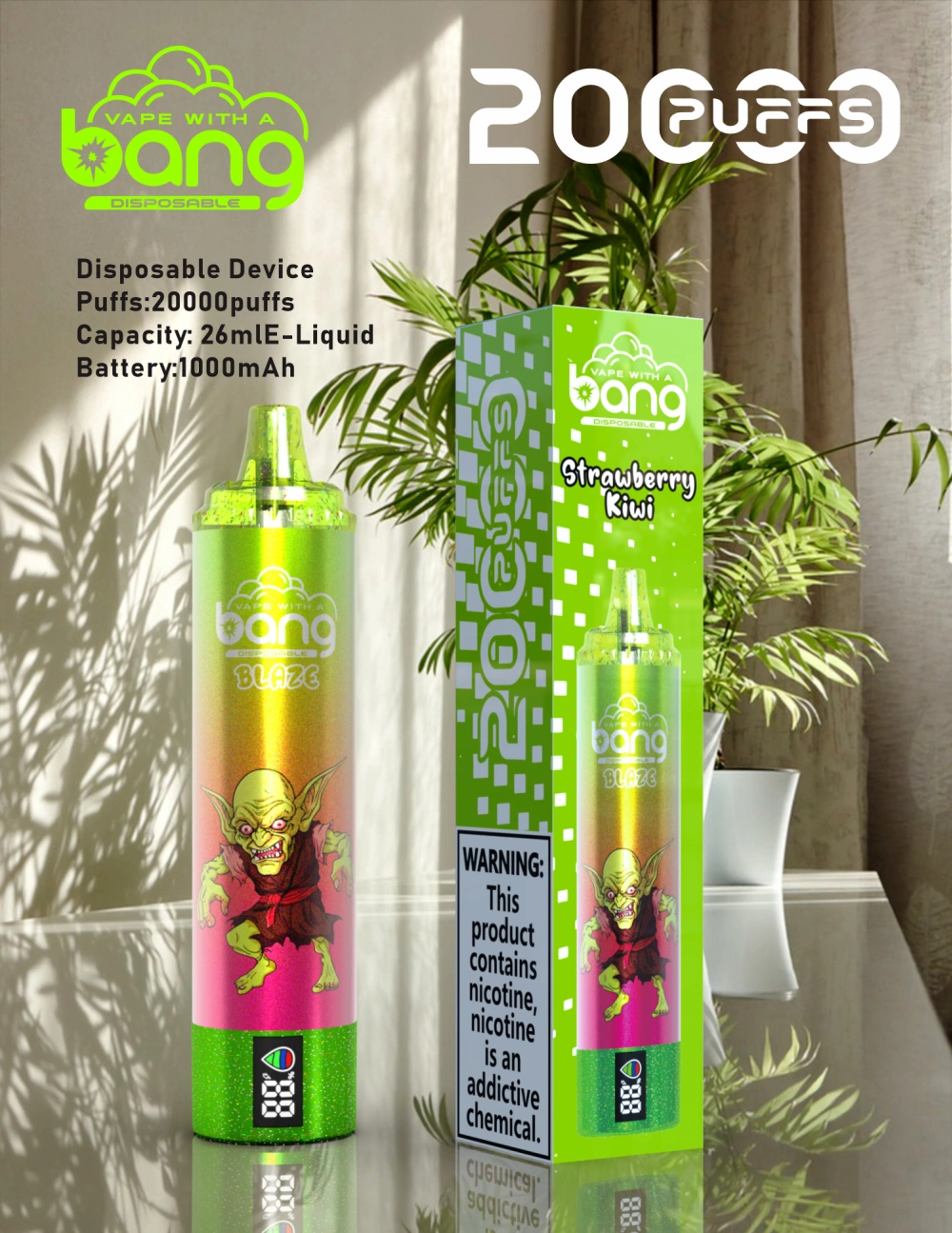Bang Blaze 20000 Puffs 20k Smart Screen ühekordselt kasutatav Vape