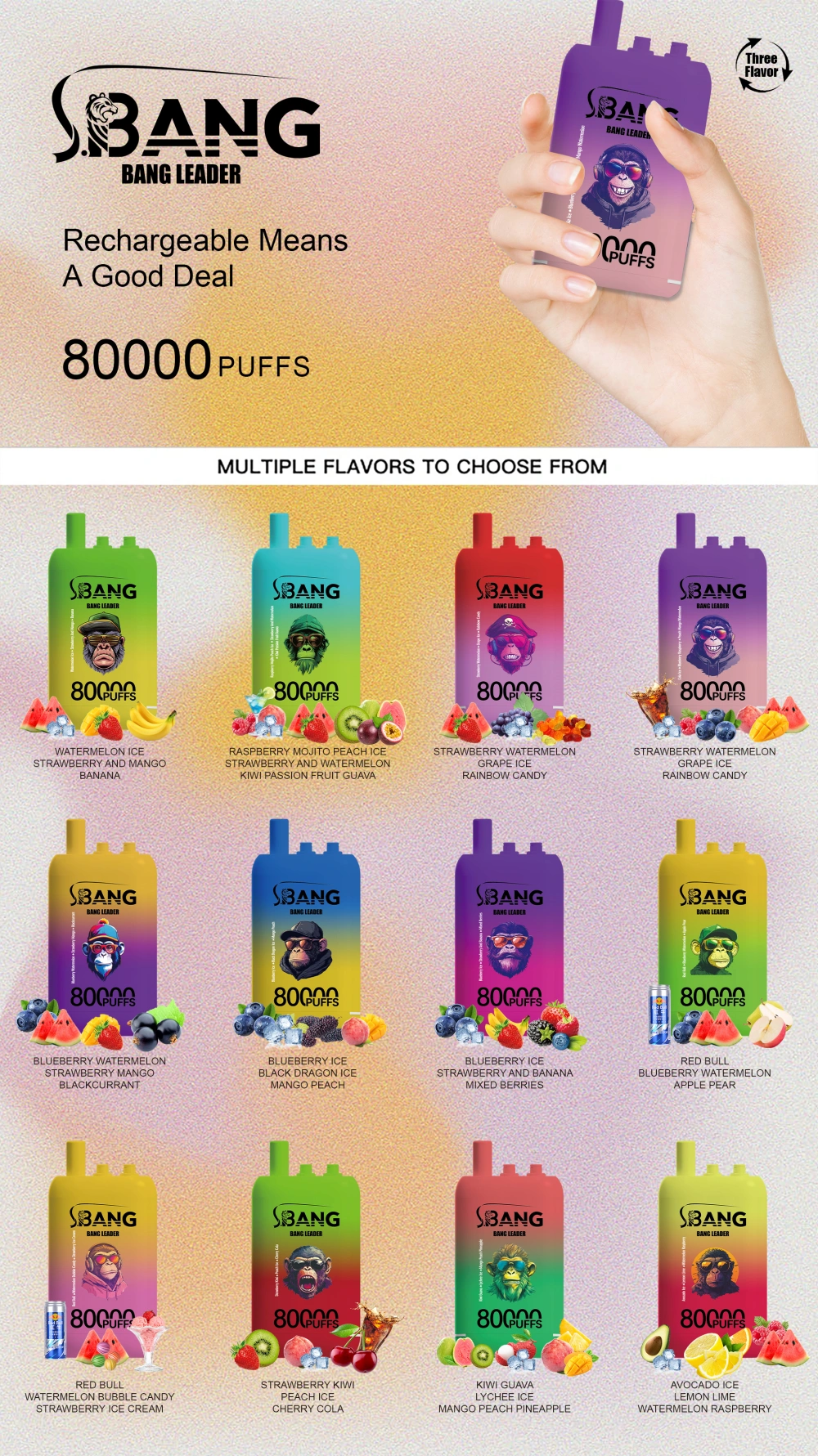 Bang Leader 80000 Puffs 80k 3 v 1 jednorazový Vape