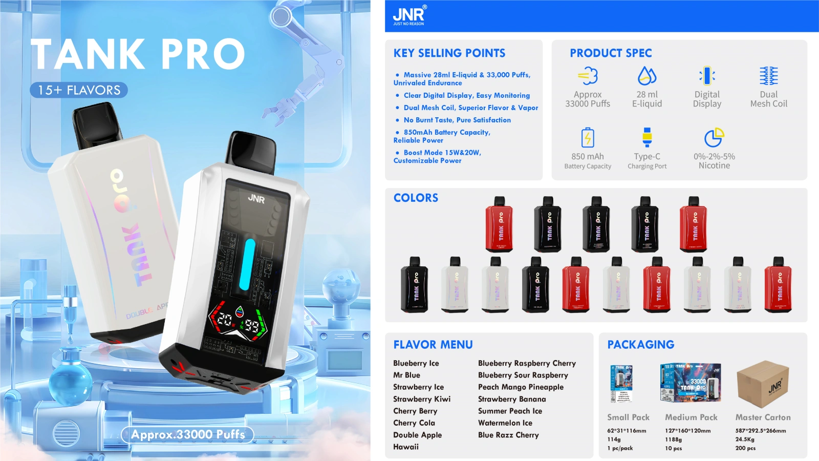 JNR 33000 Puffs 33K Tank Pro Disposable Vape Smart Screen Wholesale