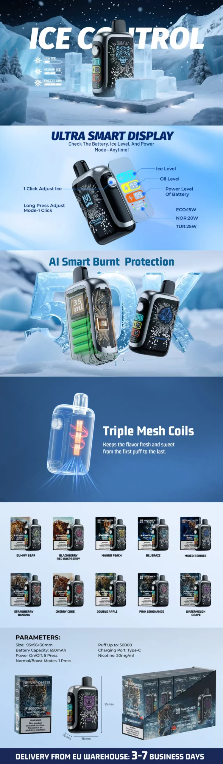 Vapomesi 50000 Puffs 50k Leopard Ice Control Jednorazowe Vape EU Warehouse