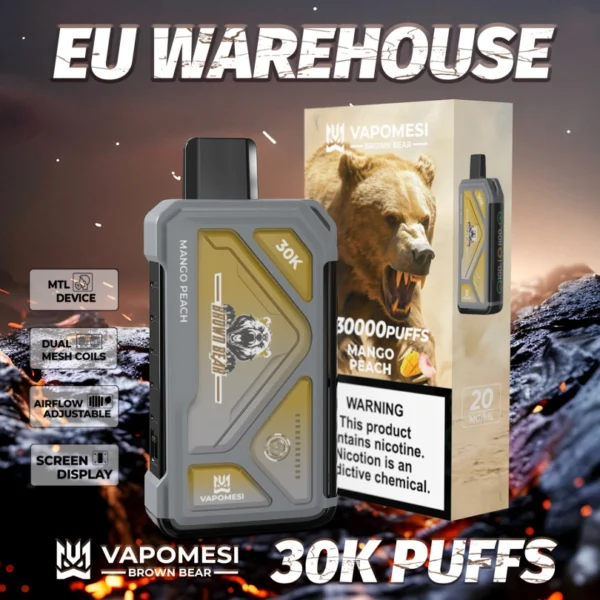 EU Vape Vapomesi Brown Bear 30000 Puffs 30k Smart Screen Disposable Electronic Cigarette Wholesale 2025 Free Shipping