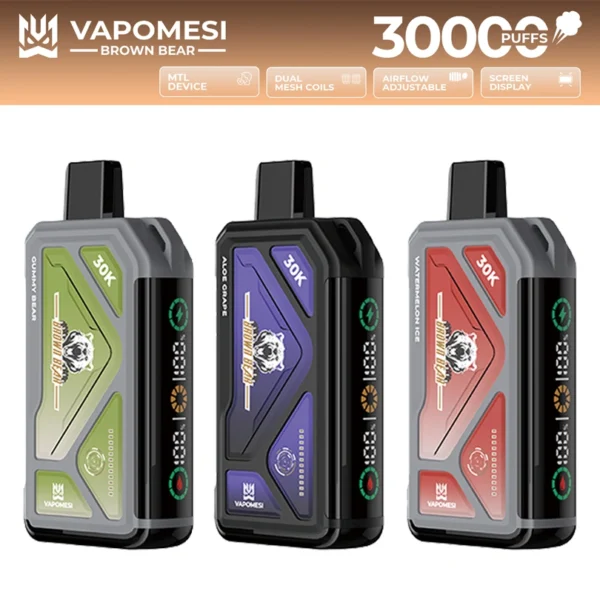 EU Vape Vapomesi Brown Bear 30000 Puffs 30k Smart Screen Disposable Electronic Cigarette Wholesale 2025 Free Shipping