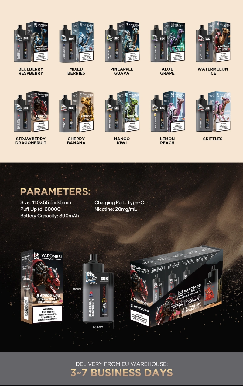 EU Vape Vapomesi 60000 Puffs 60k Caml Best Disposable Electronic Cigarette Wholesale Free Shipping