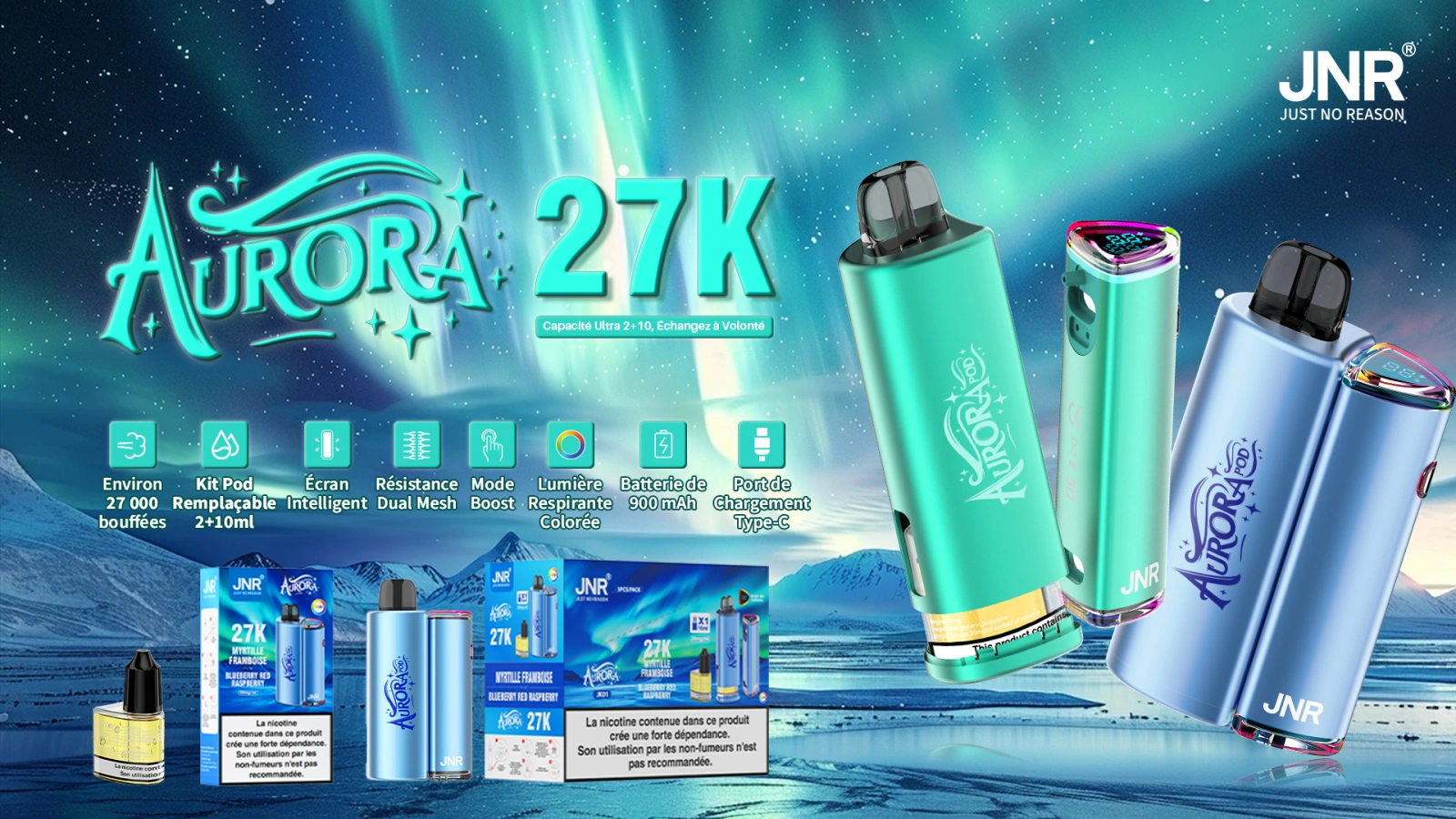 JNR Aurora 27000 Puffs TPD Vape descartável