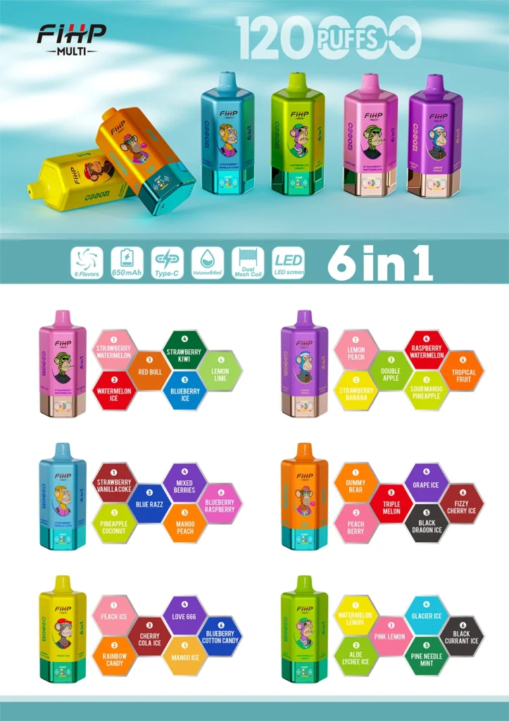 EU Vape FIHP 120000 Puffs 120k 6 in 1 Kostenloser Versand 3-7 Werktage Lieferung