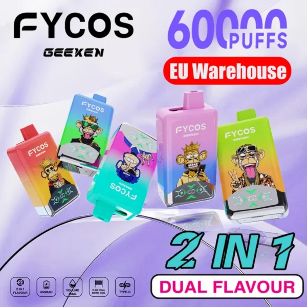 EU Vape FYCOS 60000 Puffs Geeken 2 in 1 Dual Flavors Disposable E Cigarette Free Shipping