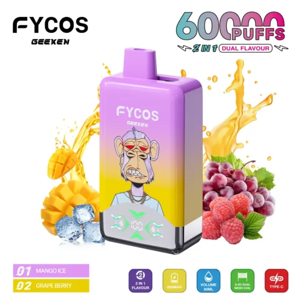 EU Vape FYCOS 60000 Puffs Geeken 2 em 1 Sabores Duplos Cigarro E Descartável Frete Grátis