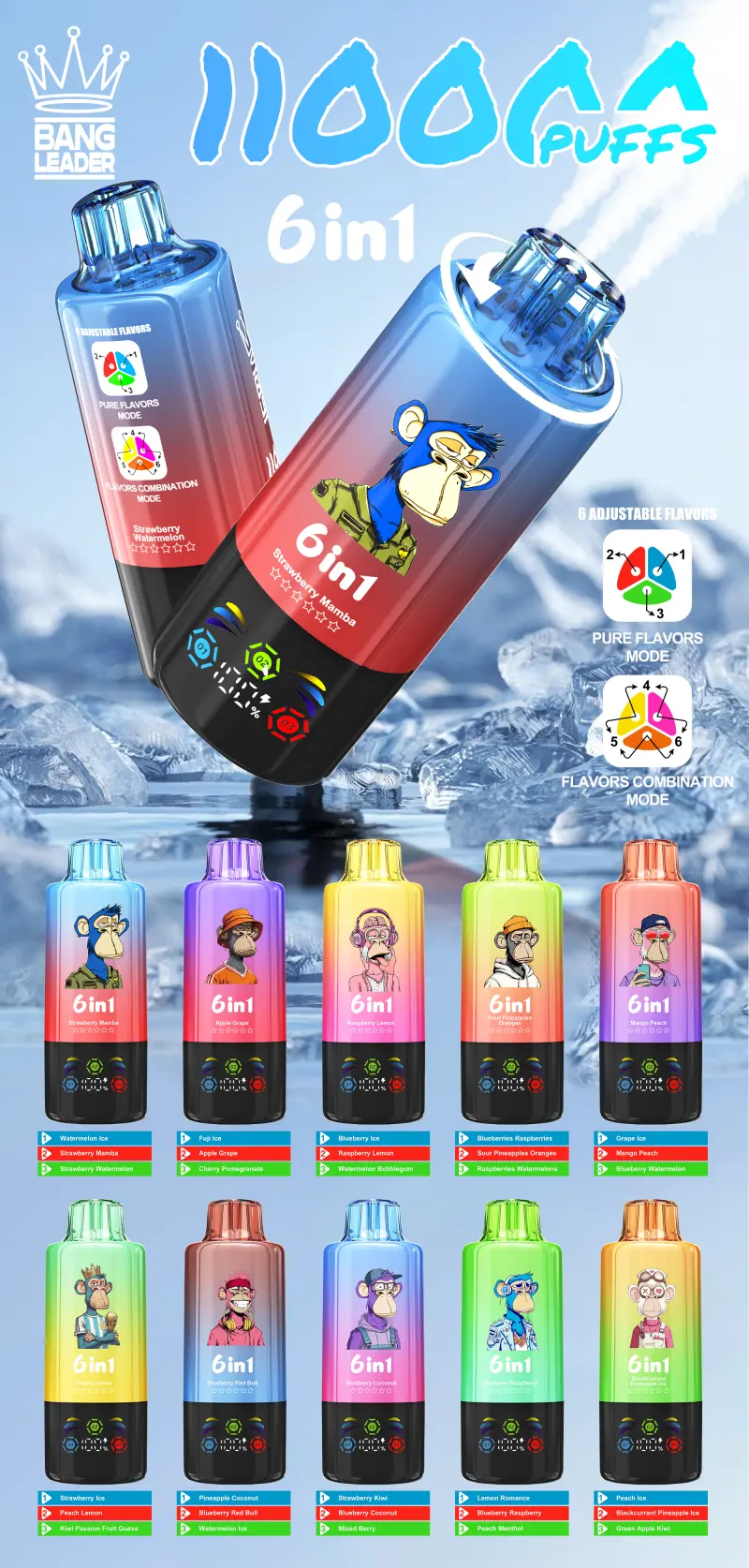 EU Warehouse Bang Leader 110k Puffs 6 in 1 Disposable Vape 110000