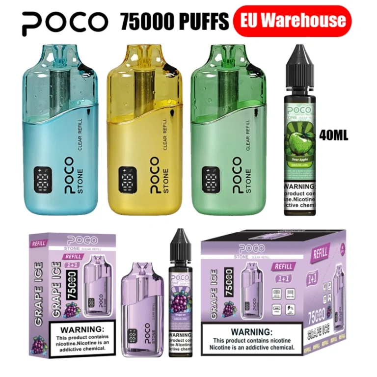 EU Varasto POCO 75000 Puffs 75k Stone uudelleentäytettävä kertakäyttöinen Vape 40ml öljyllä