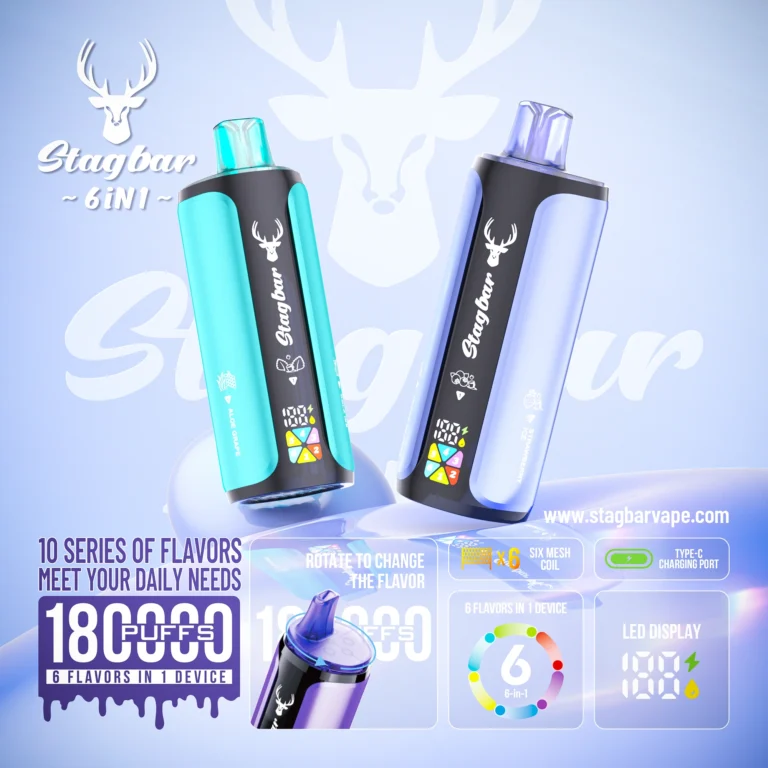 Stagbar 180k Puffs 6 in 1 paras kertakäyttöinen Vape 180000 Ilmainen toimitus EU Warehouse