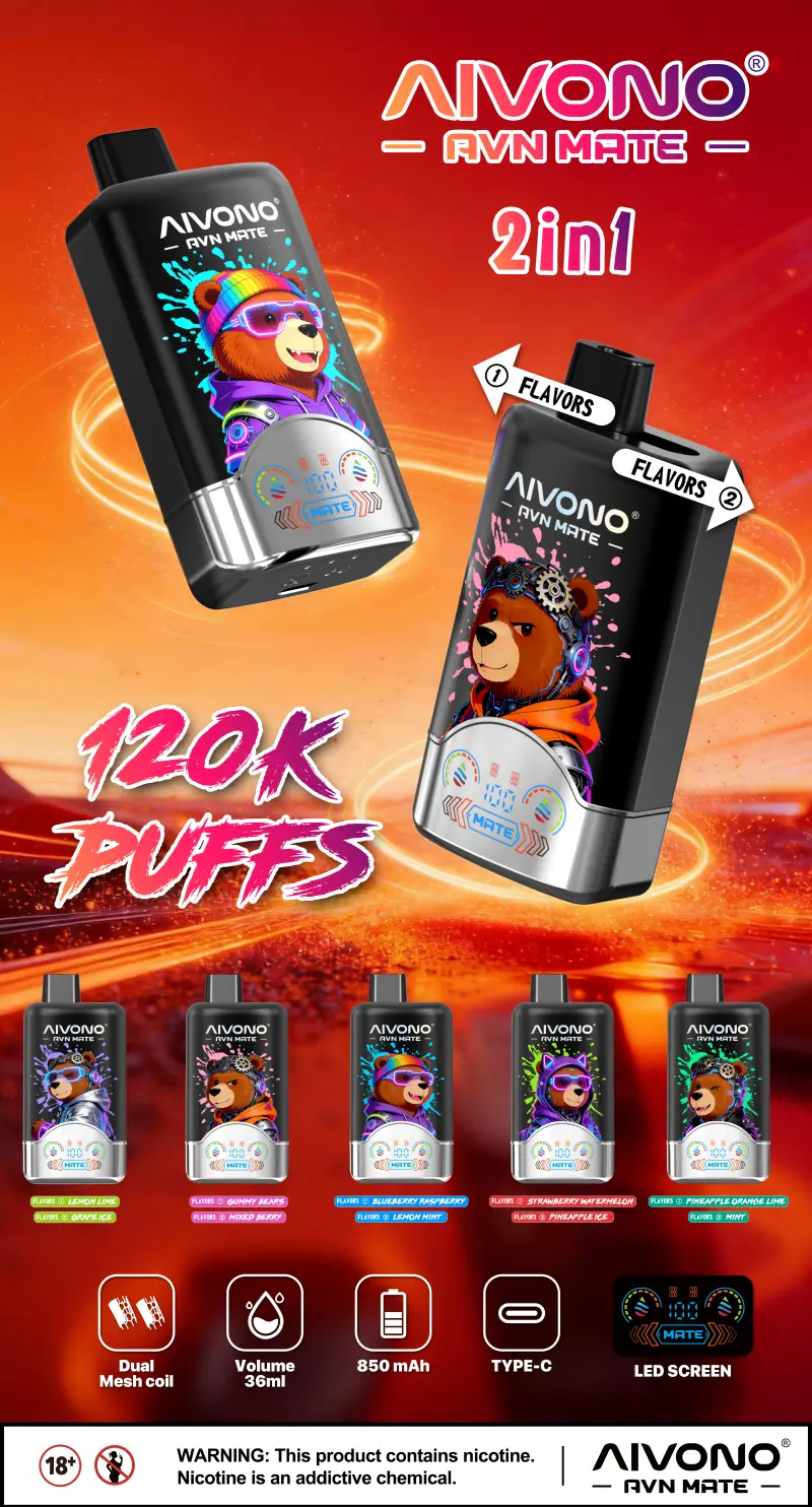 Aivono 120K Puffs 2 in 1 skonio vienkartiniai Vape Nemokamas pristatymas