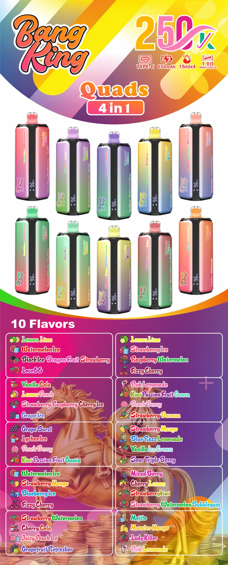 Bang King 250k Puffs 4 in 1 Quads Disposable Vape 250000 Free Shipping