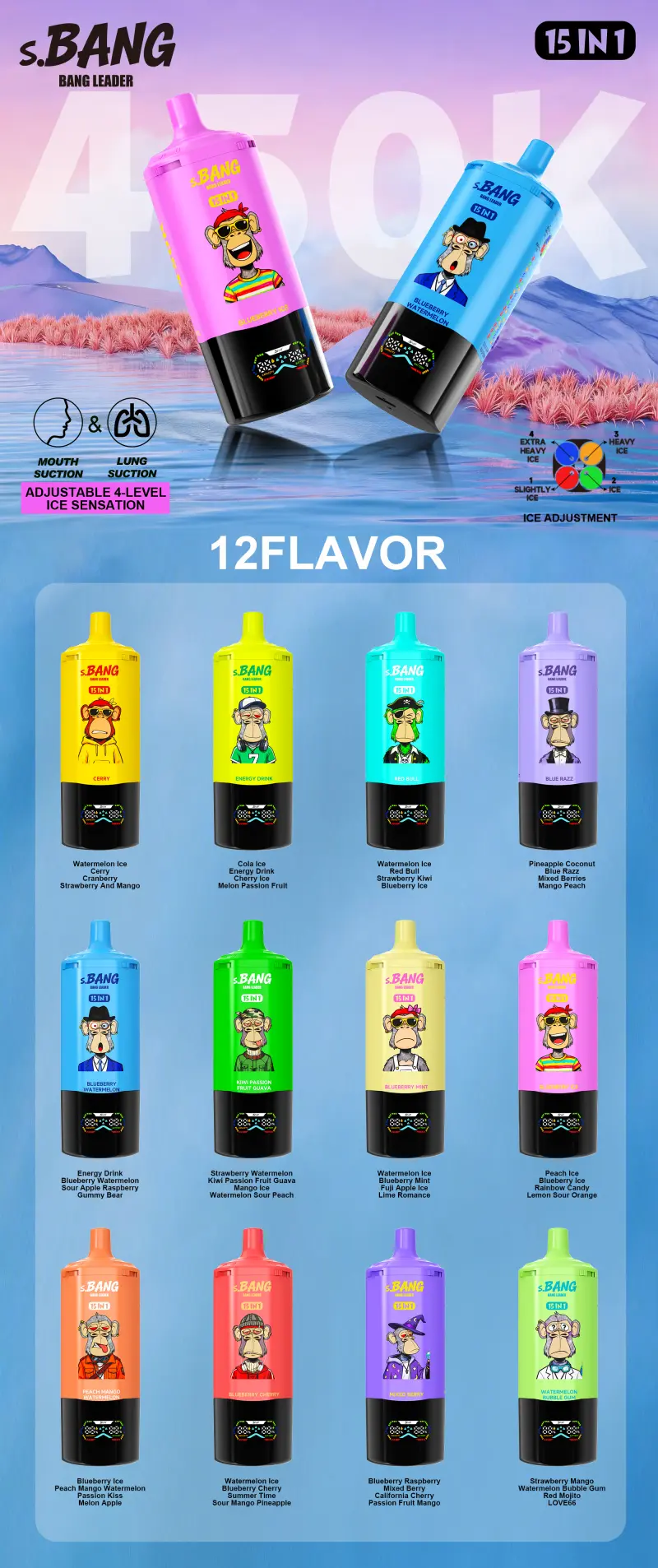Bang Leader 450k Puffs 15 az 1-ben a legjobb eldobható Vape nagykereskedelemben