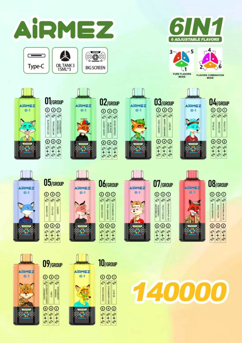 EU Vape Airmez 140K Puffs 6 v 1 Nejlepší jednorázová cigareta E Velkoobchod