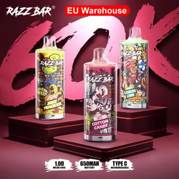 EU Vape Razz Bar 60000 Puffs Crystal E eldobható E-cigaretta ingyenes szállítás
