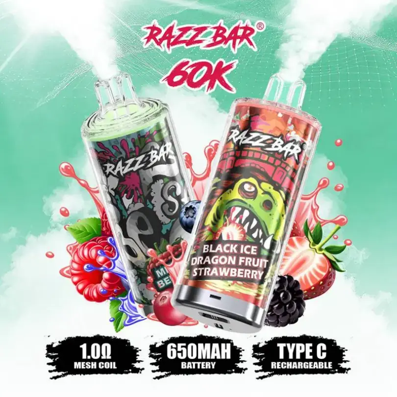 ΕΕ Vape Razz Bar 60000 Puffs Crystal μίας χρήσης E τσιγάρο δωρεάν αποστολή