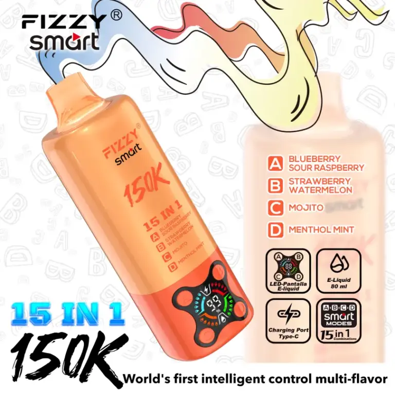 EU-magazijn Fizzy 150.000 trekjes 15-in-1 wegwerpvape groothandel