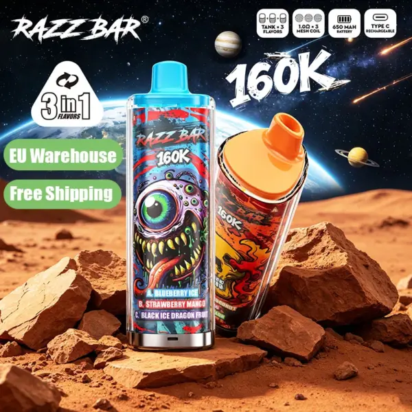 „Razz Bar“ vienkartinis elektroninis cigarečių rūkymo prietaisas, 160 tūkst. įkvėpimų